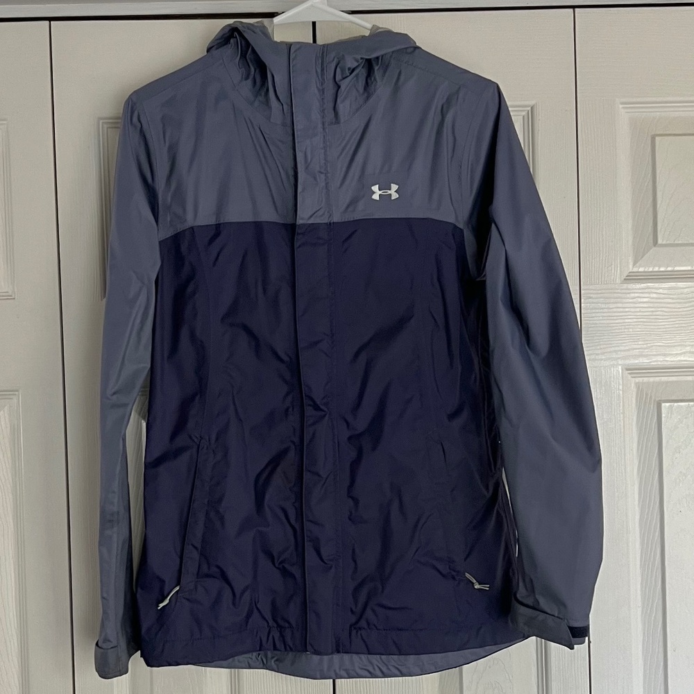 UNDER ARMOUR Women's Blue Hooded Rain Jacket ~ Ladies Size Small